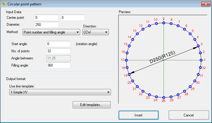 Circular point pattern dialog