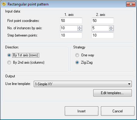 Rectangular point pattern dialog