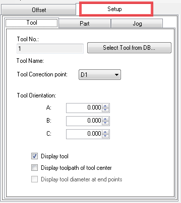 Setup tab - Tool