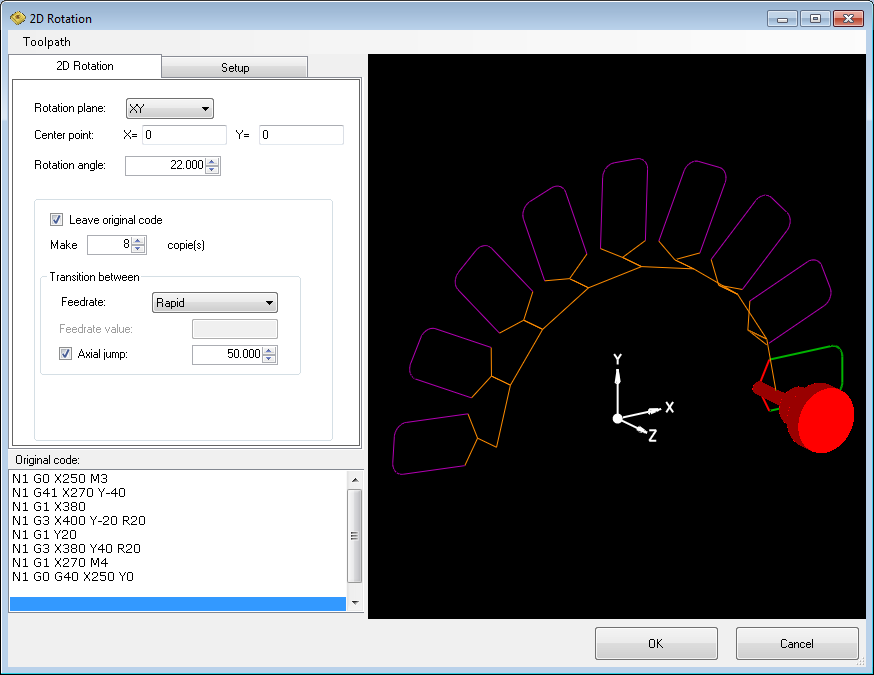 CNC code 2D rotation