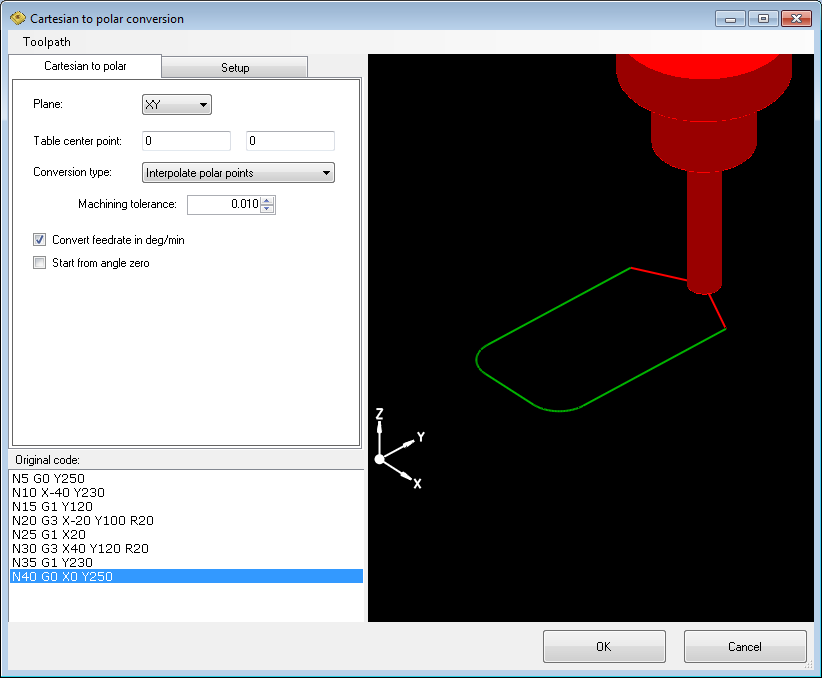 CNC code Cartesian to polar conversion