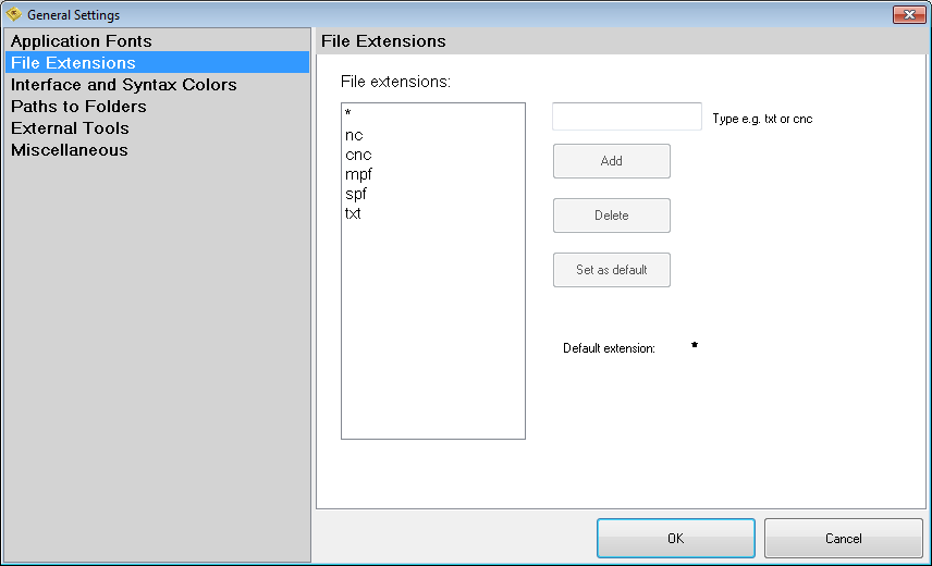 General settings - File extensions