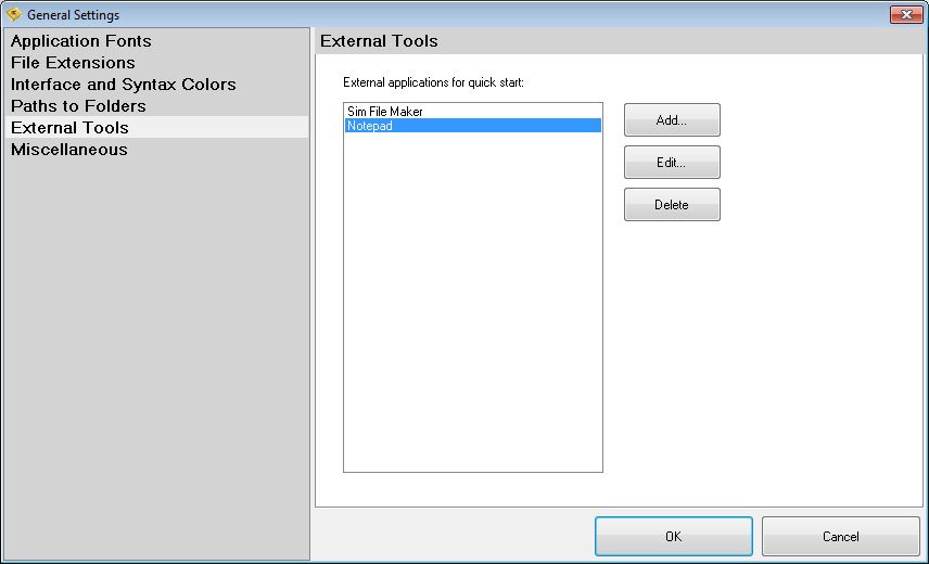 General settings - External tools