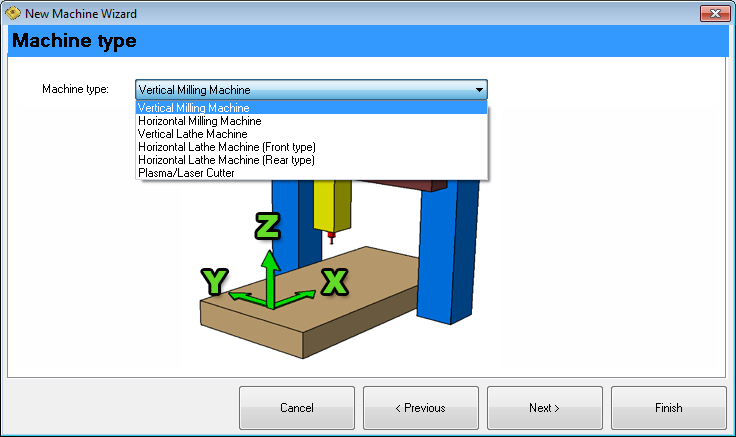 New CNC machine wizard - step 2